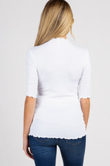 PinkBlush White Lettuce Hem Fitted Maternity Top