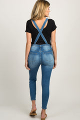 Blue Distressed Denim Maternity Overalls