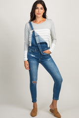 Blue Distressed Denim Overalls