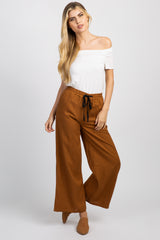 Camel Wide Leg Linen Maternity Pants