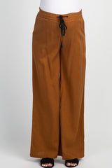 Camel Wide Leg Linen Maternity Pants