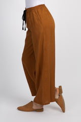 Camel Wide Leg Linen Pants