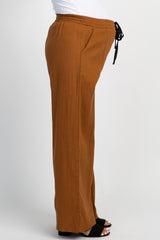 Camel Wide Leg Linen Maternity Pants