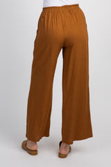 Camel Wide Leg Linen Pants