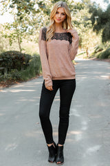 Mocha Lace Accent Soft Knit Sweater