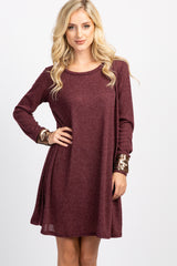 Burgundy Long Sleeve Sequin Maternity Dress