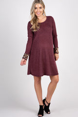 Burgundy Long Sleeve Sequin Maternity Dress