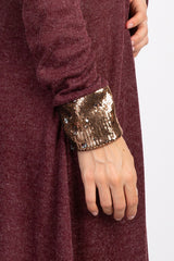 Burgundy Long Sleeve Sequin Maternity Dress