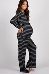 PinkBlush Charcoal Striped Soft Long Sleeve Maternity Pajama Set