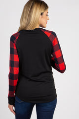 PinkBlush Red Solid Long Plaid Sleeve Maternity Top