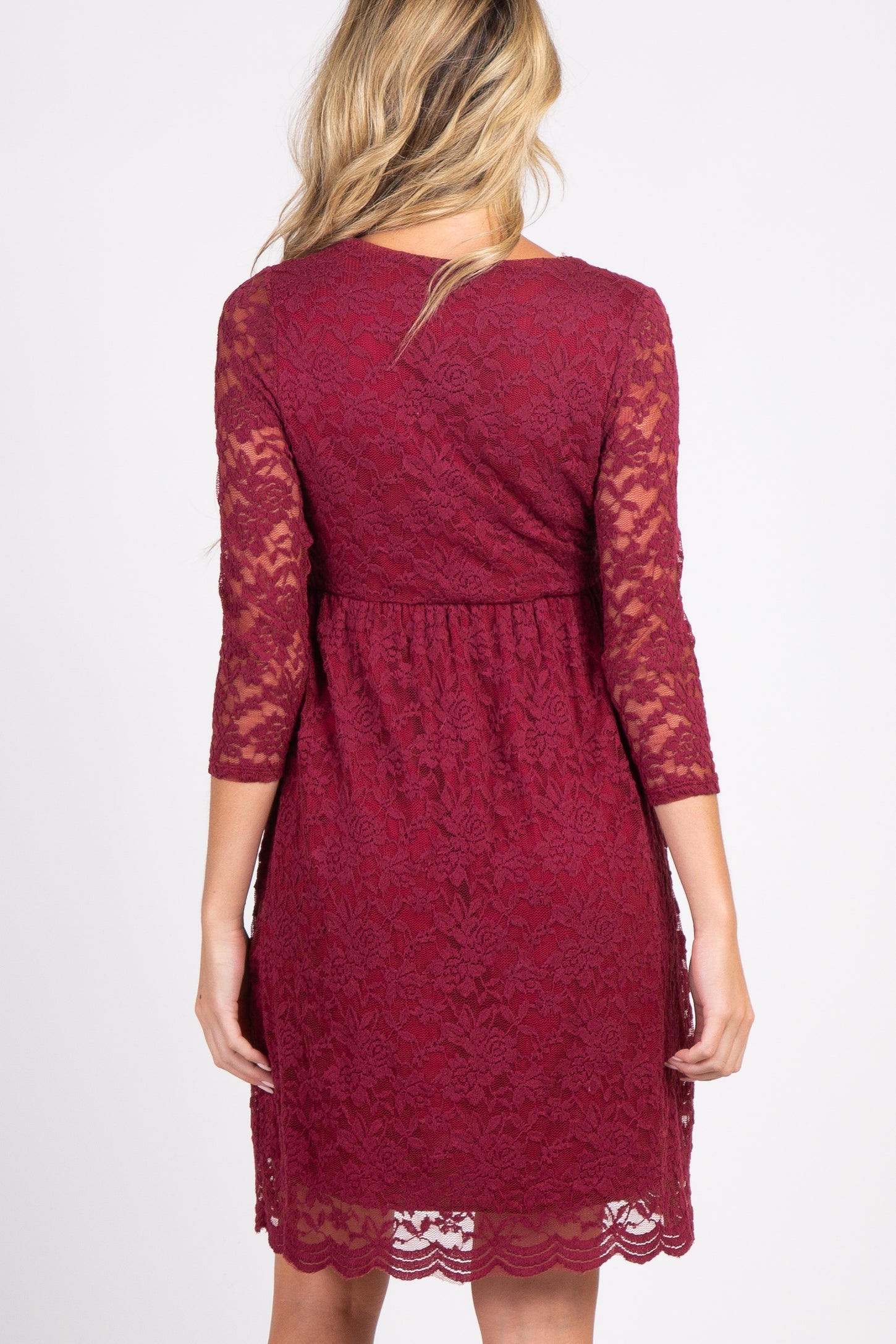 PinkBlush Burgundy Lace Overlay Maternity Wrap Dress