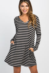 Black Striped Pocket Shift Dress