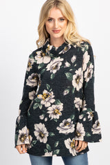 Green Floral Cowl Neck Ruffle Sleeve Maternity Top