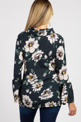 Green Floral Cowl Neck Ruffle Sleeve Maternity Top