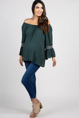 Forest Green Embroidered Sleeve Off Shoulder Maternity Top