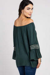 Forest Green Embroidered Sleeve Off Shoulder Maternity Top