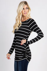 Black Striped Ruched Top