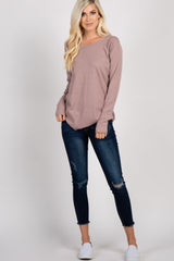 Mocha Solid Ribbed Long Sleeve Top