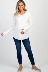 White Solid Ribbed Long Sleeve Maternity Top