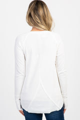 White Solid Ribbed Long Sleeve Maternity Top