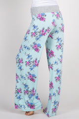 Mint Green Floral Drawstring Lounge Pants