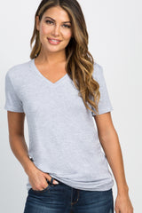 Heather Grey Basic V-Neck Maternity Top