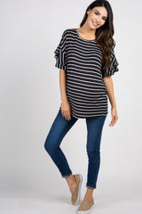 Black Striped Flounce Sleeve Maternity Top