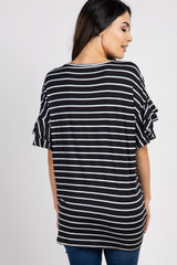 Black Striped Flounce Sleeve Maternity Top