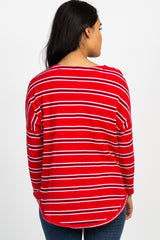 Red Striped Button Down Front Tie Maternity Top