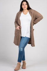 PinkBlush Taupe Solid Knit Elbow Patch Plus Cardigan