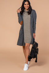 PinkBlush Charcoal Solid Elbow Patch Cardigan