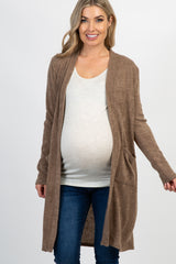 PinkBlush Taupe Solid Knit Elbow Patch Maternity Cardigan