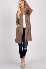 PinkBlush Taupe Solid Knit Elbow Patch Maternity Cardigan