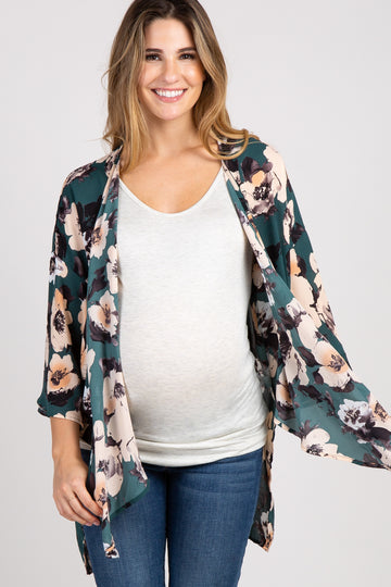 PinkBlush Green Floral Chiffon Maternity Cover Up