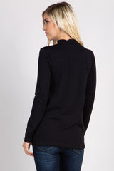 Black Solid Long Sleeve Mock Neck Top