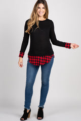 Black Plaid Shirttail Maternity Sweater