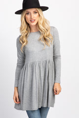 Heather Grey Solid Long Sleeve Peplum Top