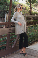 Heather Grey Solid Long Sleeve Peplum Maternity Top