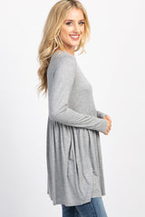 Heather Grey Solid Long Sleeve Peplum Top