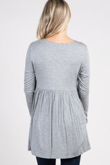 Heather Grey Solid Long Sleeve Peplum Maternity Top
