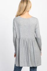 Heather Grey Solid Long Sleeve Peplum Top