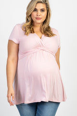 PinkBlush Mauve Draped Front Plus Maternity/Nursing Top