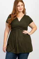 PinkBlush Olive Draped Front Plus Maternity/Nursing Top