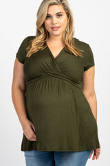 PinkBlush Olive Draped Front Plus Maternity/Nursing Top