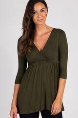 PinkBlush Olive Draped Front 3/4 Sleeve Maternity/Nursing Top