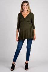 PinkBlush Olive Draped Front 3/4 Sleeve Maternity/Nursing Top