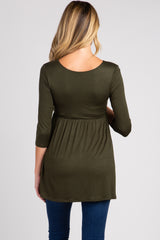 PinkBlush Olive Draped Front 3/4 Sleeve Maternity/Nursing Top