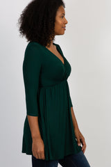 PinkBlush Forest Green Draped Front 3/4 Sleeve Nursing Top