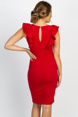 PinkBlush Red Ruffle Sleeveless Maternity Fitted Dress