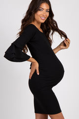PinkBlush Black Layered Ruffle Sleeve Maternity Fitted Dress